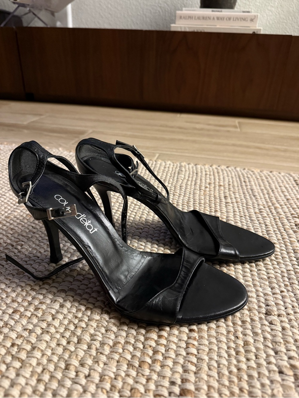 Vintage 90s Coup d’État Black Leather Strappy Heels | Made in Spain (EU 38)
